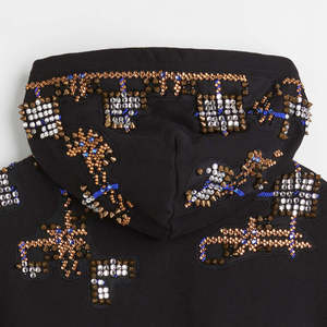 Sweat-shirt à capuche noir pour femme avec strass, manches longues, en coton tricoté, pour l'automne - Product Image 5