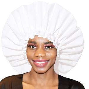 Bonnet de douche unisexe noir imperméable extra large en satin monocouche, élastique, pour cheveux bouclés ou coiffés à l'huile - Product Image 4