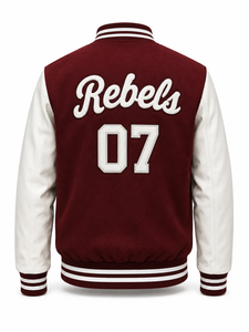 Veste universitaire unisexe marron avec manches en cuir blanc, patchwork brodé lettre R, style streetwear, col rabattu, hiver - Product Image 3