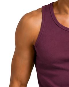 Camiseta sin mangas de algodón acanalada color borgoña para hombre, ajuste ceñido, estilo casual, para gimnasio, verano, atlética, culturismo, personalizada por el fabricante - Product Image 3