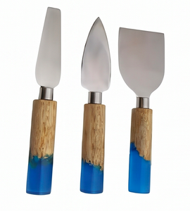 Handcrafted <b>Cheese</b> <b>Knife</b> <b>Set</b> Stainless Steel Blade With Wood Handle Blue Dipped Design Durable Kitchen Tools For Home And Hotel - Product Image 1