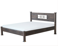 Lit double rustique en bois de manguier massif, fait main, sculpté à la main, design en chêne indien, finition vieillie, pliable
