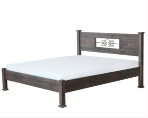 Lit double rustique en bois de manguier massif, fait main, sculpté à la main, design en chêne indien, finition vieillie, pliable - Product Image 5