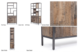 Silion Rack Eco-Friendly Durable Rustic Reclaimed <b>Wood</b> Industrial Iron Frame Tall Display <b>Bookcase</b> Cabinet Drawers Home Office - Product Image 6