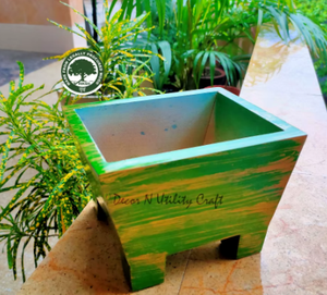 Maceta Cuadrada de Madera Riksh, Verde Rústico, Ecológica, para Plantas y Flores de Escritorio - Product Image 3