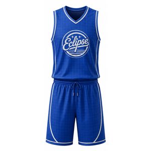 Conjunto de Camiseta de Baloncesto Eclipse para Hombre, Cuello en V, Sin Mangas, Corte Regular, Sublimada, Secado Rápido, Uniforme Deportivo Azul para Equipo, Todas las Temporadas - Product Image 1