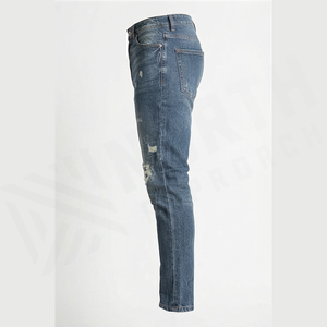 Jeans de Mezclilla para Hombre, Corte Slim Fit, Desgastados y Rotos, Cintura Alta, Pierna Recta, Algodón, Estilo Casual, Lavado Azul, Otoñal - Product Image 4
