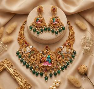 Gold Plated Bridal <b>Set</b> Choker <b>Necklace</b> Drop Earrings Tikka Ethnic Kundan <b>Pearl</b> Moissanite Trendy Wedding Engagement Anniversary - Product Image 1