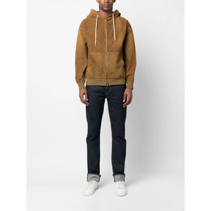 <b>Mens</b> Brown Suede Zip Hoodie Casual Winter Fashion <b>Jacket</b> - Product Image 5