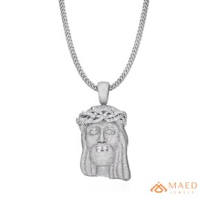 Colgante de Lujo con Incrustaciones de Moissanita para Hombre, Estilo Jesús, Amuleto Hip Hop, Cadena Cubana, Joyería de Destaque, Tono Plateado, Estilo Manhattan - Product Image 1