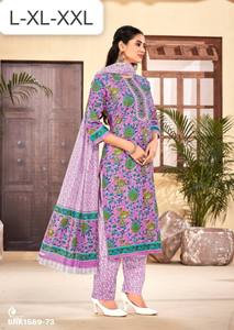 Colección de Kurti-Pantalón-Dupatta de la Mejor Tela de Algodón Puro con Cuello Estampado y Bordado, Moda Femenina, Compra en Línea en India - Product Image 4