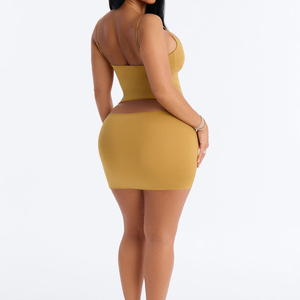 Minifalda de Mujer Color Mostaza, Cintura Alta, Diseño Calado, Ajuste Ceñido, Corte Recto, Estilo Sexy, Tejido Elástico, Para Todas las Temporadas - Product Image 4