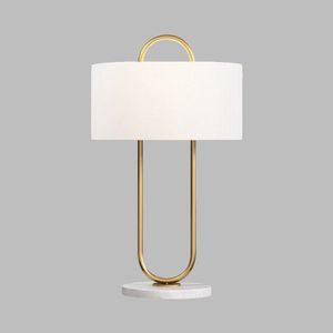 KS International Modern Gold Table Lamp Marble Base White Fabric Shade 2700K Soft Warm White <b>Halogen</b> <b>Bulb</b> Eco-Friendly - Product Image 2