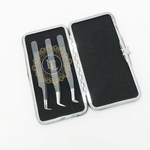 Best Price on Private Label Stainless Steel 65 90 Degree Lash Tweezer <b>Magnetic</b> Case Gray Powder Coating Silver Point Shoot Boot - Product Image 5