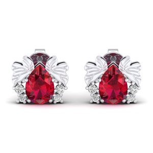 Boucles d'oreilles clous REYES de luxe en or blanc 14 carats avec diamant certifié IGI, taille poire, 1,42 carat, pierre précieuse rubis, bijoux fins - Product Image 2