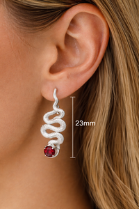 925 Silver Snake <b>Fine</b> <b>Stud</b> <b>Earrings</b> Textured Animal Ear Jewelry Garnet Stone Accent Gift - Product Image 1
