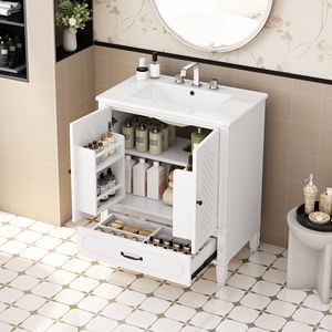 30 pollici stile Vintage bagno bianco vanità con lavello Multi-funzionale porta porta portaoggetti Soft-Closing - Product Image 2