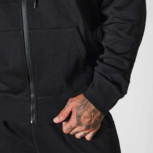 Ensemble sweat-shirt et jogging 2 pièces noir surdimensionné à fermeture éclair intégrale, nouvelle conception, coton lourd, pour homme, avec logo personnalisé - Product Image 3