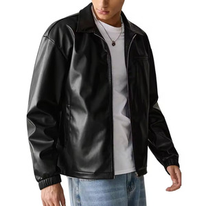 Men's Casual Leather <b>Jacket</b> Stand Collar Front Logo <b>Waterproof</b> Breathable Winter <b>Warm</b> High Quality Customizable Leather <b>Jacket</b> - Product Image 1