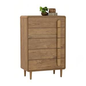 Modern Mid Century Tall Bedroom Dresser Malaysian <b>Oak</b> <b>Frame</b> 5 Drawer Storage Cabinet Panel Organizer for Bedroom - Product Image 1