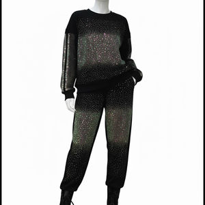 Ensemble de survêtement unisexe à épaules tombantes avec logo personnalisé imprimé et décorations en strass brillants pour la vente en gros - Product Image 6