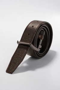Ceinture en cuir réversible pour homme, texture micro-perforée, luxe, double boucle, formelle, pour cadre, ajustable, tendance - Product Image 4
