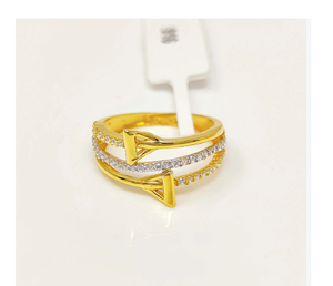 Anillo de Lujo de Oro Sólido de 22K con Doble Flecha para Mujer, Oro Amarillo Auténtico 916 con Marca de Calidad, Anillo de Declaración Multicapa con Circonitas - Product Image 2