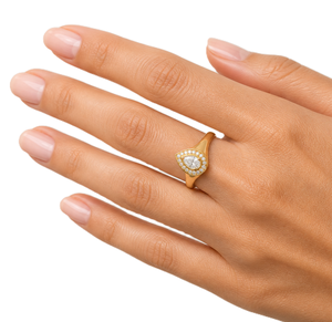 Pave Halo <b>Ring</b> Pear & Round Lab Created Diamond <b>Ring</b> Halo <b>Ring</b> Vintage Style 14K Solid Gold Signet <b>Ring</b> Teardrop <b>Statement</b> <b>Ring</b> - Product Image 5