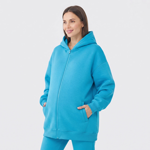 Drop Shoulder Maternity Hoodie Women Pregnancy <b>Zipper</b> Oversized Maternity Hoodies Ladies 550gsm Fleece Cotton Maternity Hooded - Product Image 1