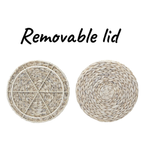 ISLA Cesta de Almacenamiento de Jacinto de Agua al por Mayor con Tapa, Tejida a Mano, Redonda, Rústica, Estilo Boho, Mesa Auxiliar, Mesita de Noche, Taburete de Mimbre OEM - Product Image 6