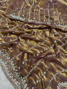 Indian Traditional Ethnic Partywear <b>Saree</b> in Sequins Embroidery Work for Wedding Occasion and Festive Function for Women Outfit - Product Image 6