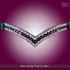Diadema de Cuero Acolchada en Forma de V con Cristales Cuadrados de Color Morado Intenso de Lujo - Product Image 3