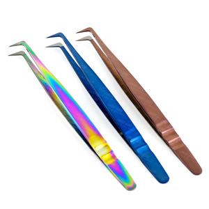 Nouvelle pince à épiler à extension de cils avec fibre Pince à épiler à extension de volume classique à poignée antidérapante Pince à épiler à volume à pointe de fibre maigre à 90 degrés - Product Image 1