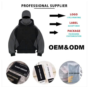 Sudadera con capucha y cremallera completa para hombre, diseño vintage con orificios para los ojos y bolsillos, estilo máscara facial pesada - Product Image 5
