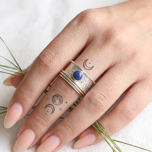 925 Sterling <b>Silver</b> Brass Spinner <b>Ring</b> Natural Lapis Lazuli Gemstone Floral Scroll Band Meditation Anxiety Handmade <b>Ring</b> <b>men</b> Her - Product Image 2