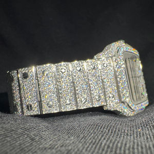 Montre de luxe carrée en acier inoxydable avec quartz et moissanite, style antique, pour hommes et femmes - Product Image 1