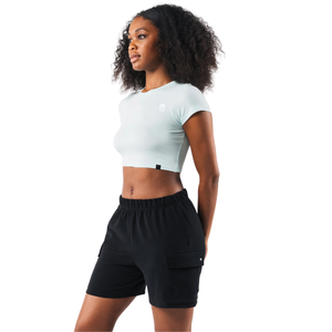 T-shirt court pour femme, bleu ciel, doux, extensible, à manches courtes, pour la gym, le yoga, l'entraînement, le fitness, les vêtements de sport - Product Image 3