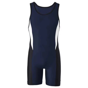 Combinaison de lutte pour hommes, bleu, blanc, noir, couleurs contrastées, spandex, nylon, respirante, séchage rapide, vêtements de sport pour adultes - Product Image 1