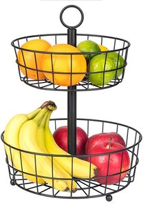 Corbeille à fruits à deux niveaux pour comptoir de cuisine, design durable, égouttoir à fruits surélevé à deux niveaux avec pieds ronds - Product Image 2