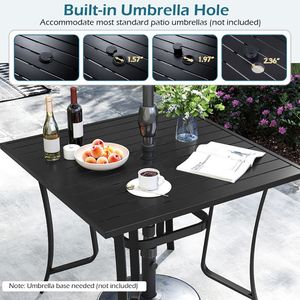 Tavolo da Pranzo Quadrato in Metallo da Esterno da 36 Pollici con Foro per Ombrellone per 4 Persone, Arredamento da Patio - Product Image 6
