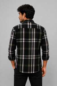 Chemise décontractée à manches longues boutonnée pour homme en flanelle à carreaux et velours côtelé, 140g, tissée pour le printemps - Product Image 2