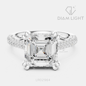 Bague de fiançailles en or blanc 14 carats avec diamant de laboratoire taille émeraude 3,83 carats, certifié IGI, couleur F+, clarté VS+, cadeau de promesse de mariage - Product Image 1