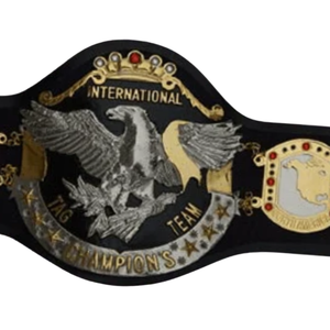 Ceinture de championnat de lutte en équipe internationale, ceinture de titre personnalisable de qualité supérieure avec pierres rouges et détails dorés - Product Image 2