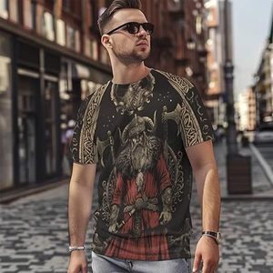 Camiseta de Manga Corta con Cuello Redondo y Estampado Gráfico de Guerrero Vikingo para Hombre, Corte Holgado, Estilo Casual, 100% Poliéster, Tejido de Punto - Product Image 2