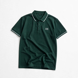 HQR <b>Men's</b> Breathable Cotton Short Sleeve for <b>Shirt</b> <b>Burgundy</b> Contrast Trim Embroidered Front Logo Regular Fit - Product Image 2