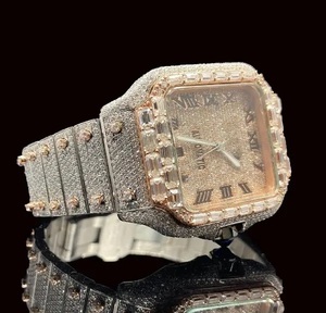 Reloj Automático Cuadrado de Acero Inoxidable con Incrustaciones de Diamantes en Oro Rosa, Esfera con Números Romanos, Elegante y de Lujo - Product Image 2