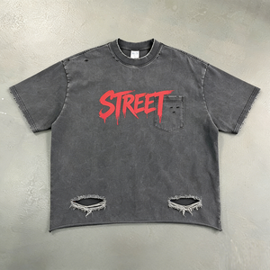 เสื้อยืดสตรีทแวร์แบบสั่งทำพิเศษ 320 GSM ผ้าฝ้ายคุณภาพสูง ตกแต่งด้วยโซ่โลหะ ทรงบ็อกซี่ - Product Image 3