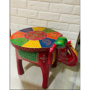 Taburete Decorativo Ecológico de Madera con Forma de Elefante, Diseño Art Deco Hecho a Mano, Motivos Tradicionales Pintados a Mano, para Hogar u Oficina - Product Image 3