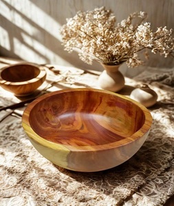 Grand bol en bois d'acacia personnalisé avec gravure de logo Bol solide à soupe de nouilles et de fruits pour la maison, la cuisine et les fêtes - Product Image 1