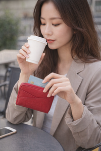 Wriza Top Grain Litchi Pattern Cowhide Leather Double Sided Card <b>Holder</b> Zipper Coin Purse Compact Credit Card Case for Women Men - Product Image 5